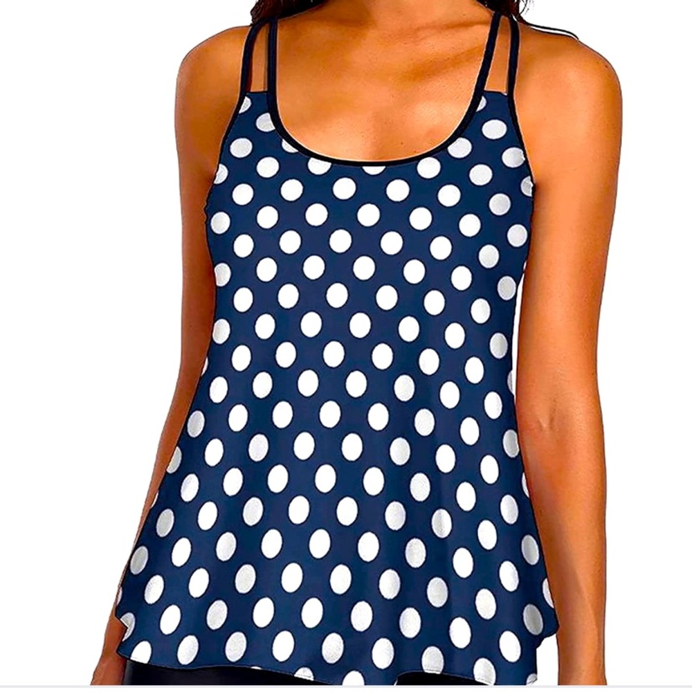 New Boutique Blue Dot Tankini Top XXL